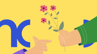 sur l'image une illustration d'une main donnant une fleur à une autre main