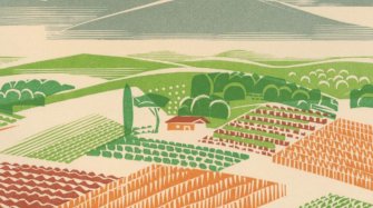 gravure sur bois du paysage du beaujolais