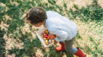 Enfant cherchant des oeufs de paques en chocolat