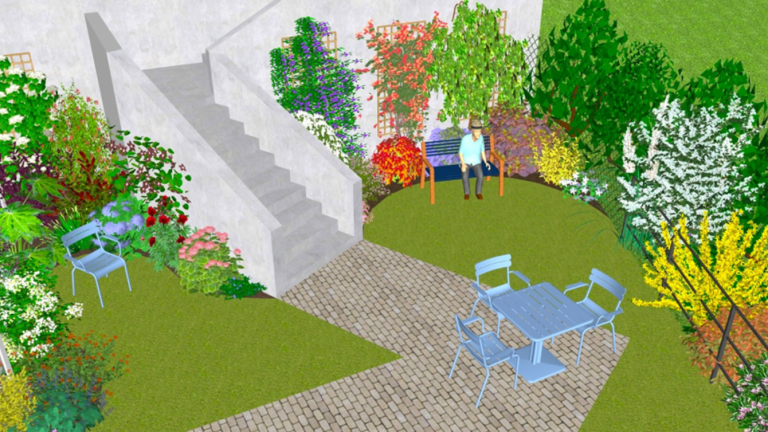 simulation d'un petit jardin fleuri et coloré