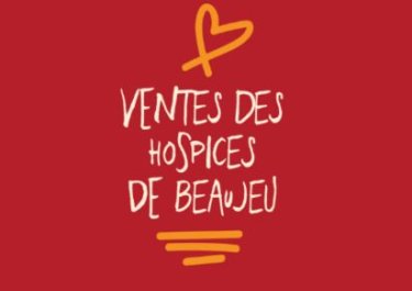 sur un fond rouge, il est écrit ventes des Hospices de Beaujeu en blanc
